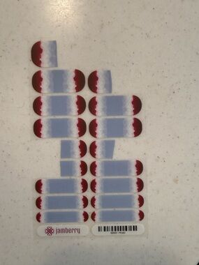 Jamberry Nail Wraps in Light Gray and Burgundy Scallop Tips